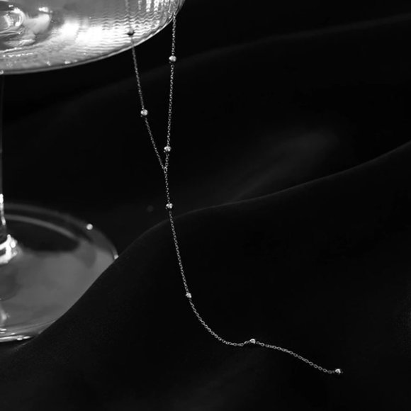 Dainty Sterling Silver Beaded Lariat Necklace - Picture 4 of 5